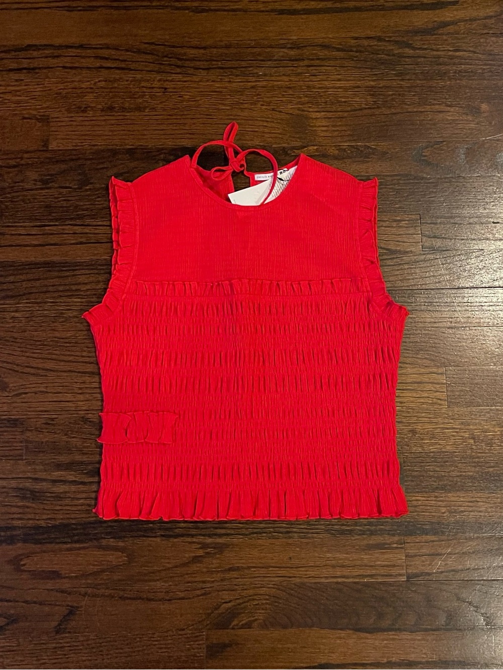 Cecile Bahnsen x Uniqlo Red Shirring Top